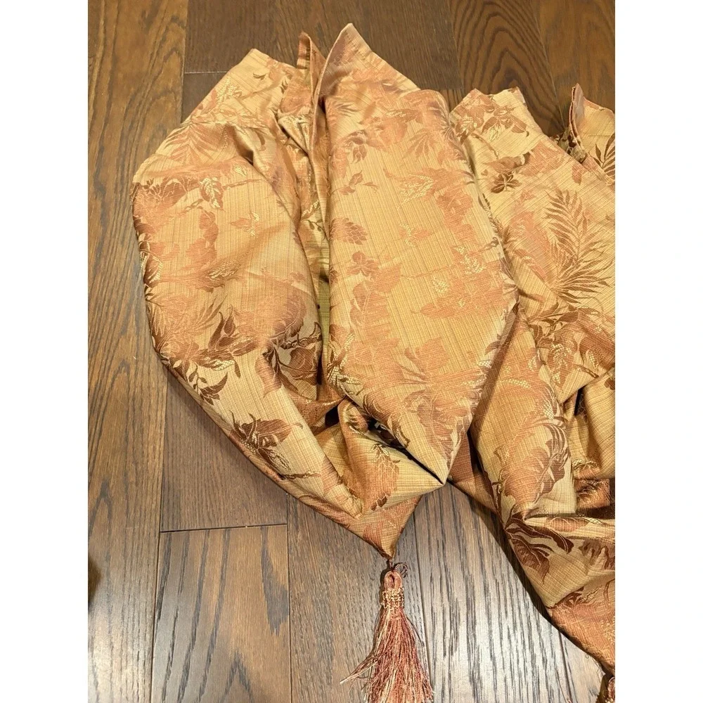 JC Penny Tropical Jacquard Waterfall Valance Orange Gold Tassel Set Of 5